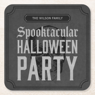 Gruselparty zum Grauen Schädel Halloween Rechteckiger Pappuntersetzer