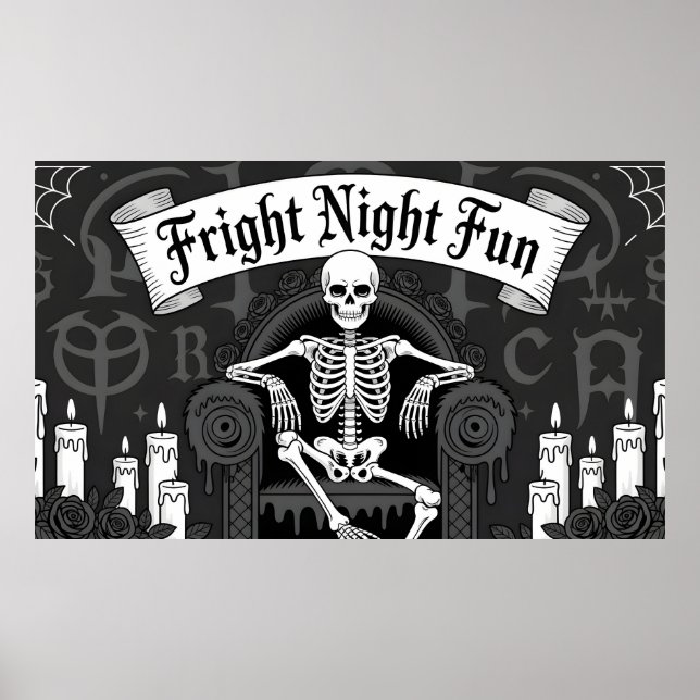 Gruselspaß: Skelett auf Thron-Design Poster (Vorne)