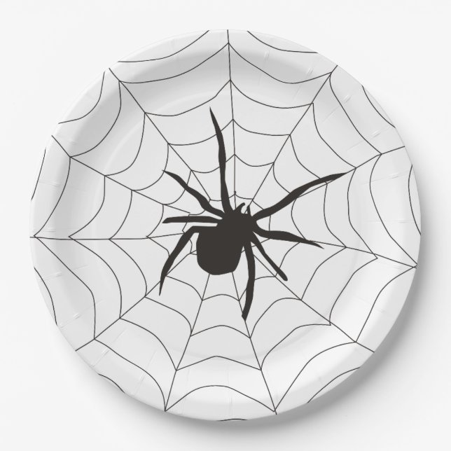 Gruselspinne-Muster Halloween Pappteller (Vorderseite)