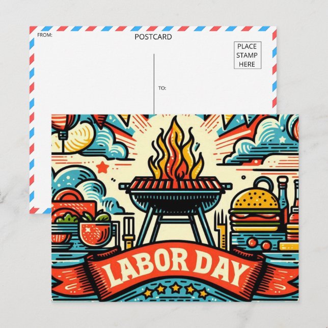 Gruß am Grill & Chill Labour Day Postkarte (Vorne/Hinten)