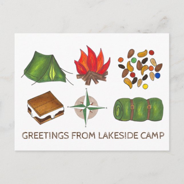Gruß aus Campfeuer Zelt Trail Mix S'more Postkarte (Vorderseite)