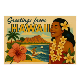 Gruß aus Hawaii Tourismus Kunst im Stil der Mitte  Poster