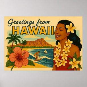 Gruß aus Hawaii Tourismus Kunst im Stil der Mitte  Poster