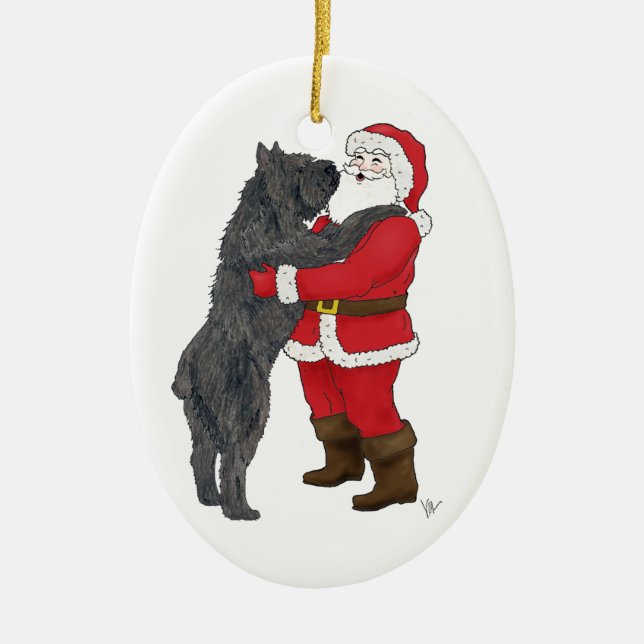 Gruß Bouvier DES Flandres Weihnachts Keramikornament (Vorne)