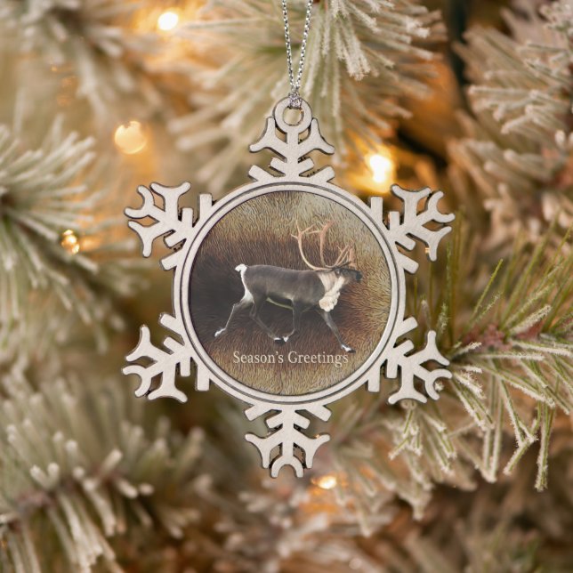 Gruß der Saison - Bull Caribbean (Rentier) Schneeflocken Zinn-Ornament (Baum)
