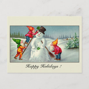Gruß der Vintagen Gnome Schneemannsaison Feiertagspostkarte