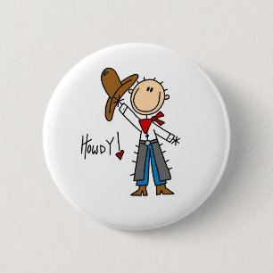 Grüß dich! Cowboy-Strichmännchen-Knopf Button