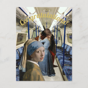 Grüß dich Mädchen mit Perlenohrring Gratulation Postkarte