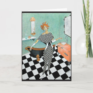Gruß-Karte--Kunst-Deko-Frau im Badezimmer Karte