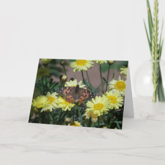 Gruß-Karte mit Schmetterling und gelben Blumen Karte