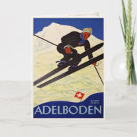 Gruß-Karte mit Vintagem Ski-Erholungsort-Druck