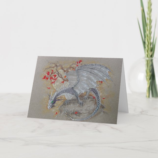 Gruß-Karte - silberner Drache Karte (Vorderseite)