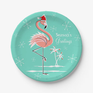 Gruß-Pappteller der Weihnachtsflamingo-Jahreszeit Pappteller