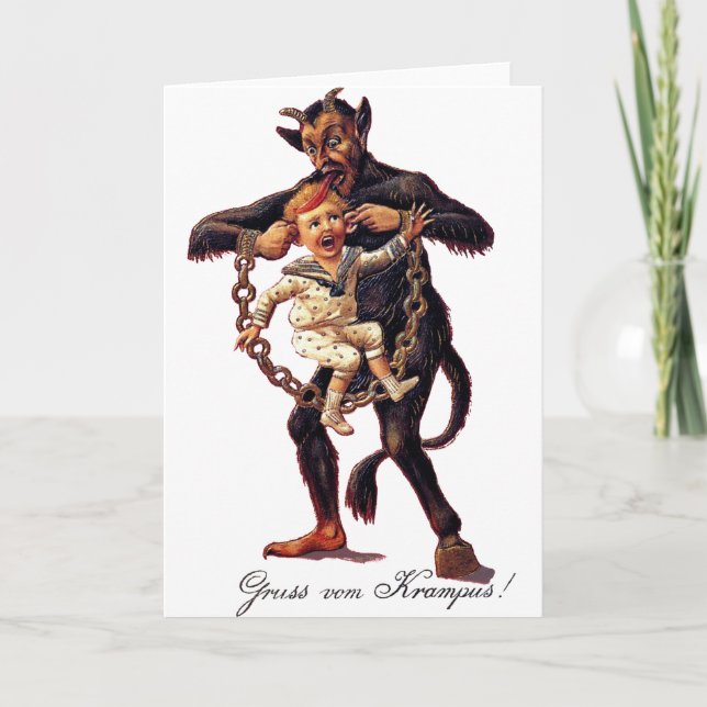 Gruss vom (Grüße von) Krampus Feiertagskarte (Vorderseite)