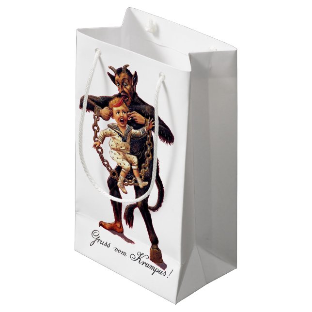 Gruss vom (Grüße von) Krampus Kleine Geschenktüte (Vorderseite Schrägansicht)