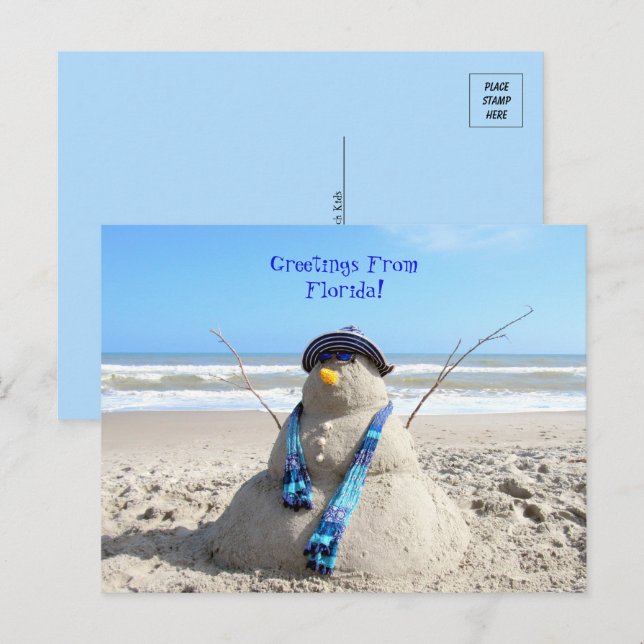 Gruß von Florida Beach Snowman Postkarte (Vorne/Hinten)