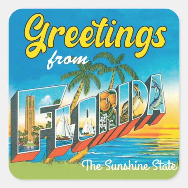 Gruß von Florida Vintage Reise Quadratischer Aufkleber (Vorderseite)