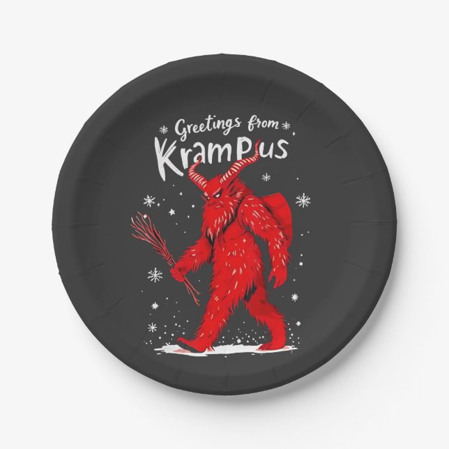 Gruß von Krampus Xmas Weihnachten Pappteller (Vorderseite)