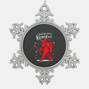Gruß von Krampus Xmas Weihnachten Schneeflocken Zinn-Ornament
