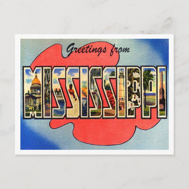 Gruß von Mississippi Vintage Travel Postkarte (Vorderseite)