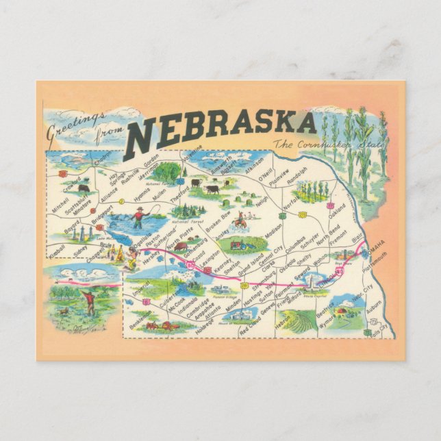 Gruß von Nebraska Vintage Karte (Vorderseite)