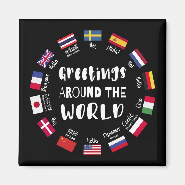 Grüße auf der ganzen Welt, Hallo in allen Sprachen Magnet (Vorne)