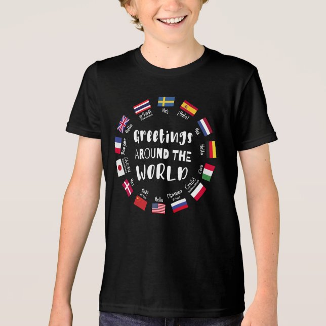 Grüße auf der ganzen Welt, Hallo in allen Sprachen Tri-Blend Shirt (Vorderseite)