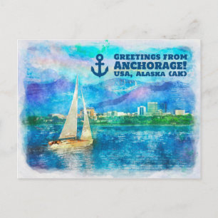 Grüße aus Anchorage - Aquarellmalerei Postkarte