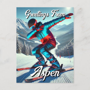Grüße aus Aspen Dabbing Snowboarder Postcard Postkarte