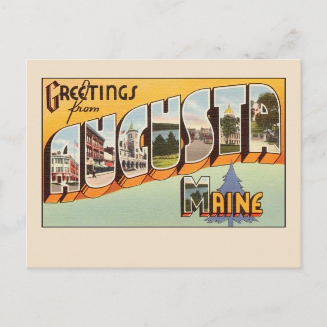 Grüße aus Augusta, Maine Vintager Großbuchstabe Postkarte (Vorderseite)