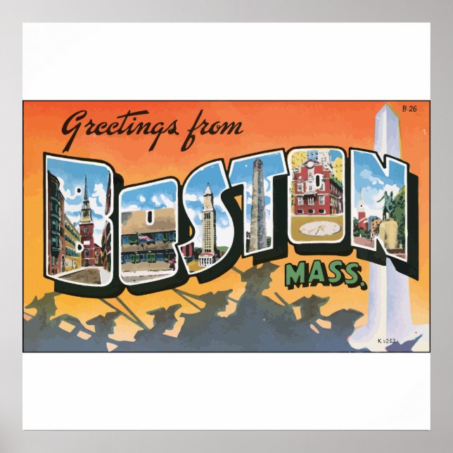 Grüße aus Boston Mass, Vintag Poster (Vorne)