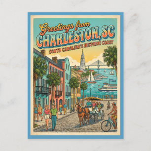 Grüße aus Charleston SC Retro-Inspiriert Postkarte