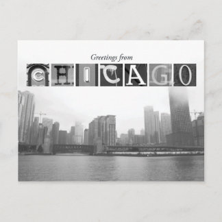 Grüße aus Chicago Black und White Skyline Postkarte