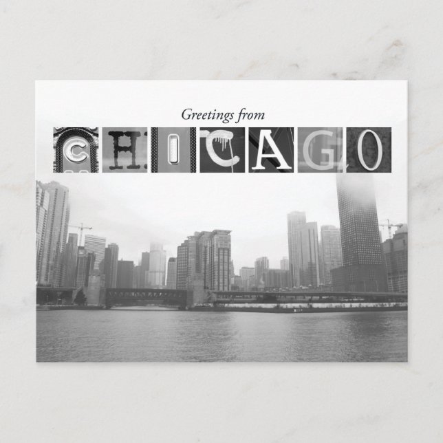Grüße aus Chicago Black und White Skyline Postkarte (Vorderseite)