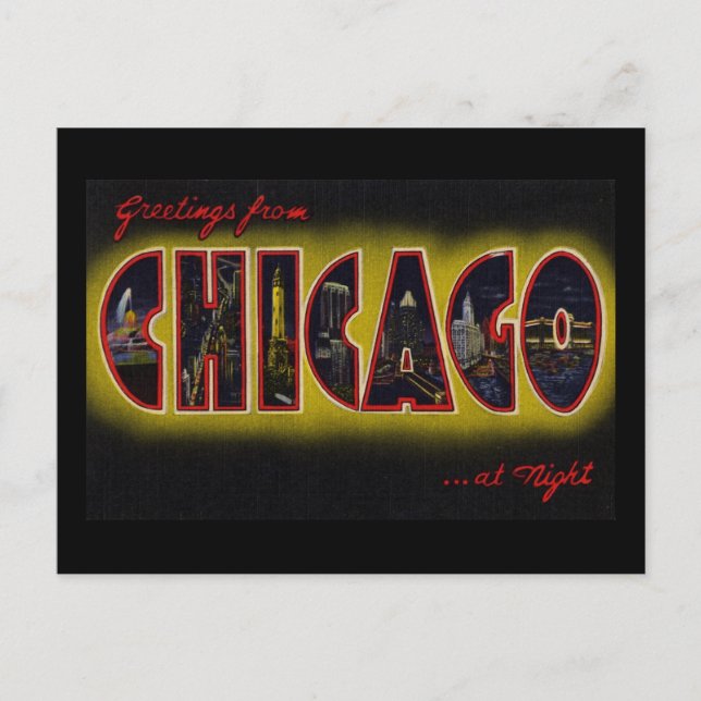 Grüße aus Chicago Illinois Nachts Postkarte (Vorderseite)