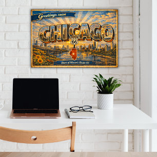 Grüße aus Chicago Vintage-Postkarte Poster