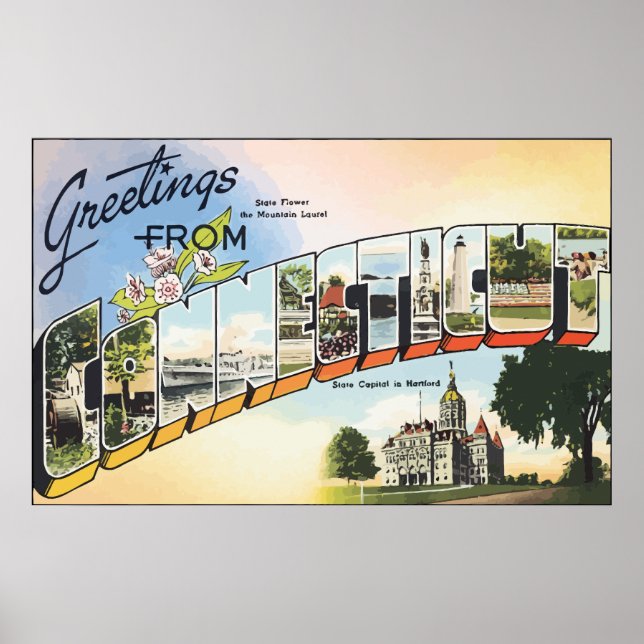 Grüße aus Connecticut, Vintag Poster (Vorne)