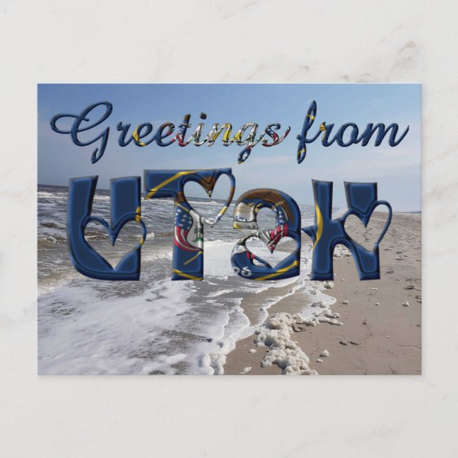 Grüße aus den Werken der Utah State Flag Hearts US Postkarte (Vorderseite)