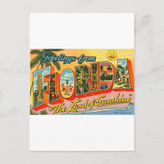 Grüße aus der Vintagen Postkarte von Florida (Vorderseite)