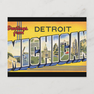 Grüße aus Detroit Michigan_Vintage Travel Postkarte