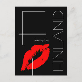 Grüße aus Finnland Red Lipstick Kiss Black Postkarte