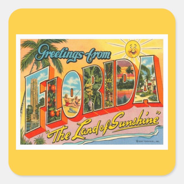 Grüße aus Florida Quadratischer Aufkleber (Vorderseite)