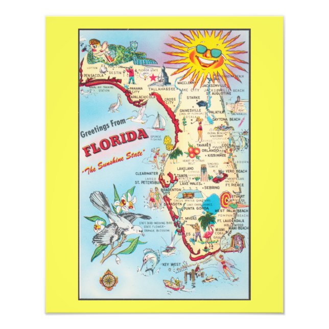 Grüße aus Florida, Vintage Karte, Fotodruck (Vorne)