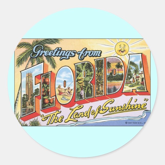 Grüße aus Florida - Vintage Travel Runder Aufkleber (Vorderseite)