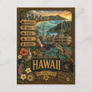 Grüße aus Hawaii Vintage Retro Kunst Postkarte