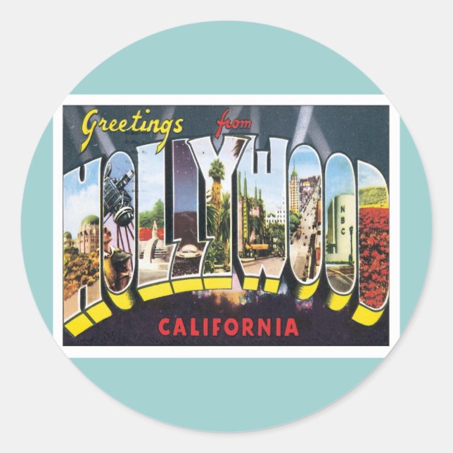 Grüße aus Hollywood California Runder Aufkleber (Vorderseite)