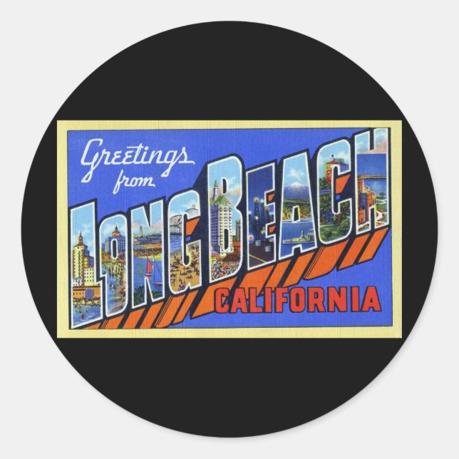 Grüße aus Long Beach California Runder Aufkleber (Vorderseite)