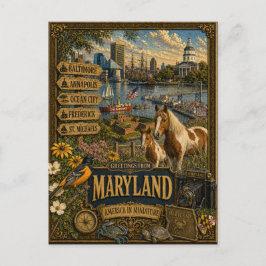 Grüße aus Maryland | Vintage Retro Kunst Postkarte