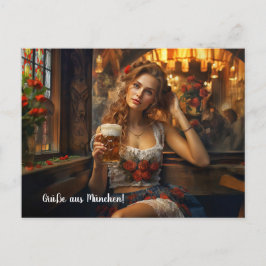 Grüße aus München! Bierzeltstimmung. Dirndl Postkarte