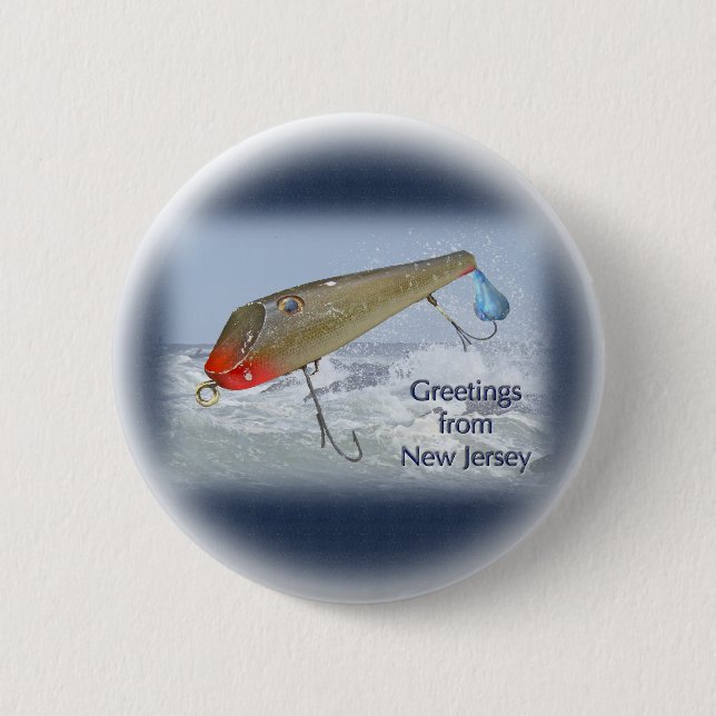 Grüße aus New Jersey Angelköder Button (Vorderseite)